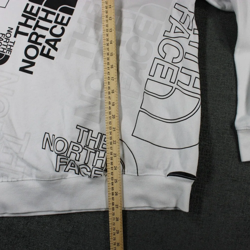 The North Face Mens Large White Multi Logo Graphic‎ Crewneck Sweatshirt Fleece